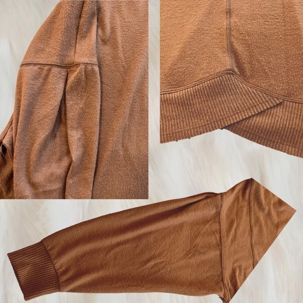 LUCKY BRAND Cloud Jersey Exposed Seam Relaxed Long Sleeve Top-Caramel/Lg/NWT